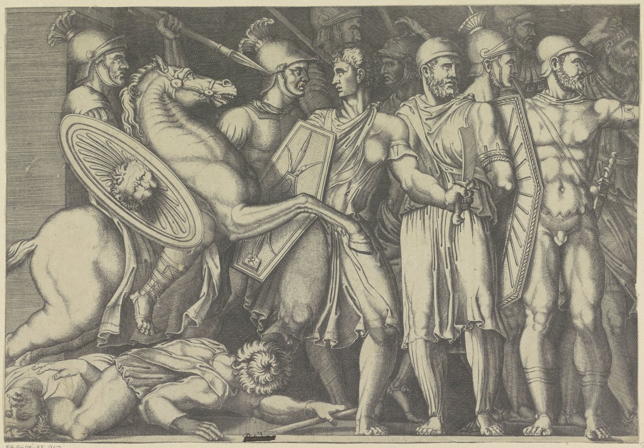 Trajanus slåss med Dacians av Marco Dente (attributed to)