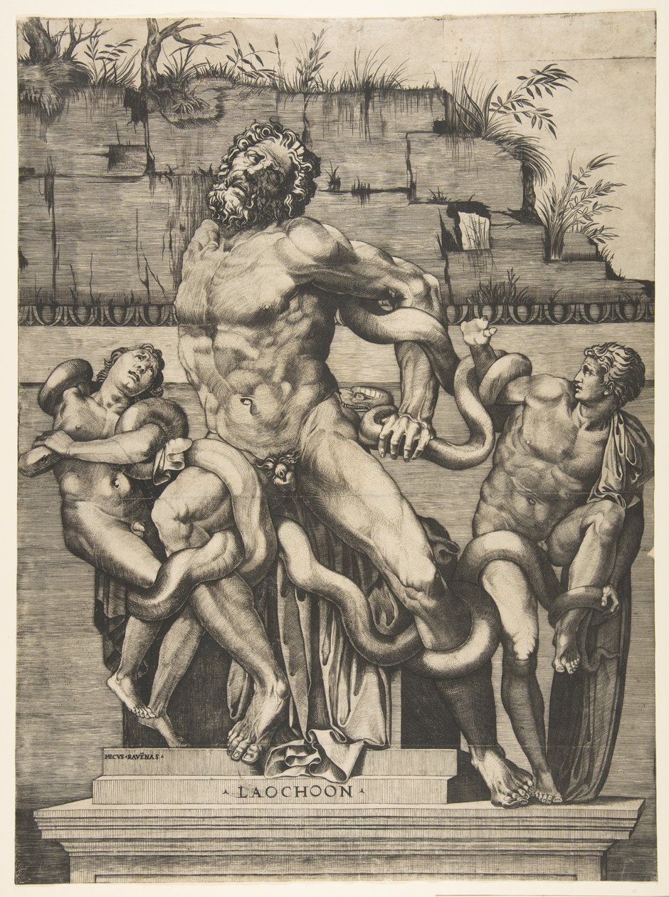 Laocoön och hans söner attackeras av ormar, ca. 1515-27. av Marco Dente