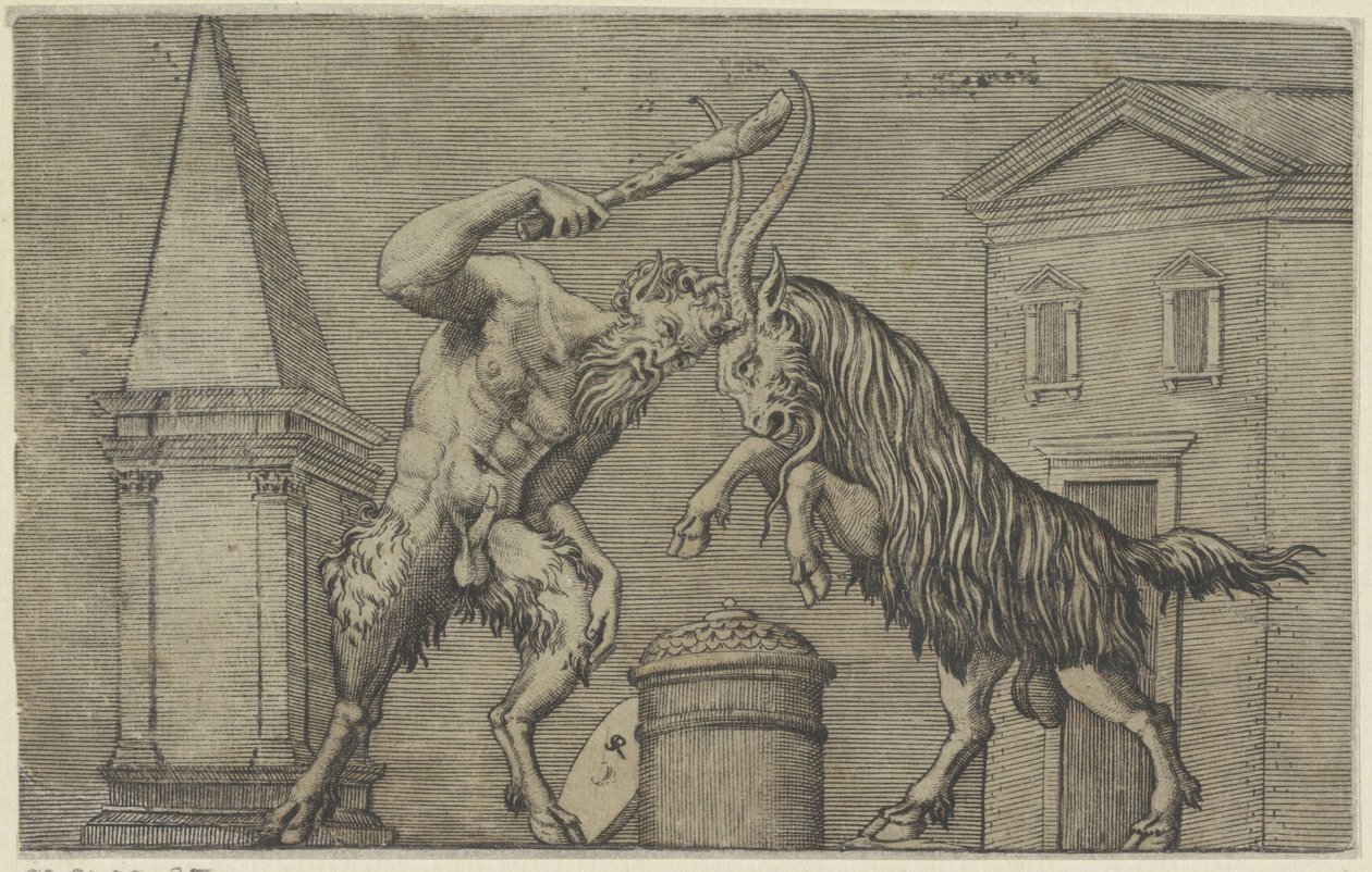 Satyr och bagge slåss Antika reliefer (serietitel) av Marco Dente