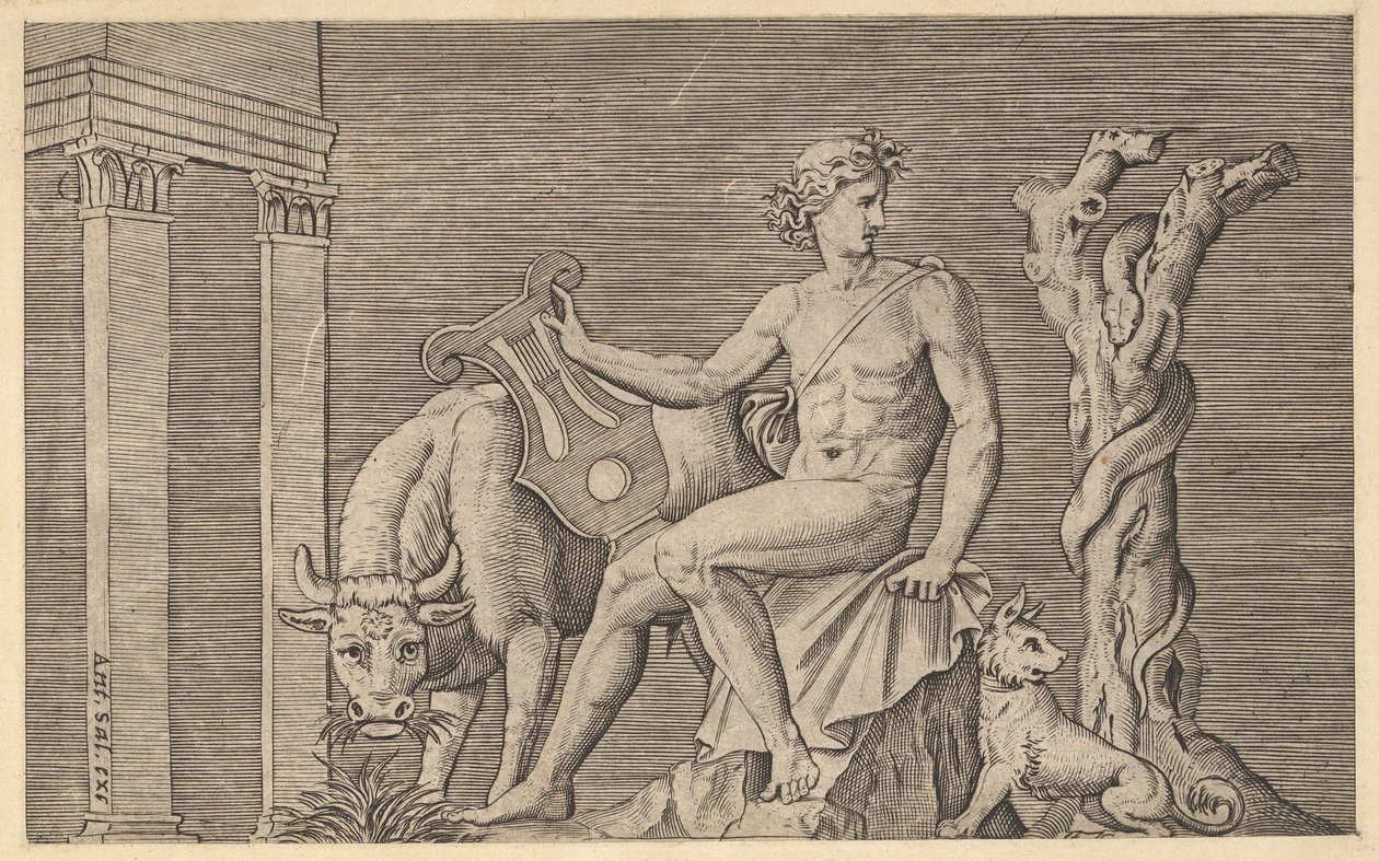Mirror of Roman Magnificence: Apollo Tending the Flocks of Admetus, 1500-talet. av Marco Dente