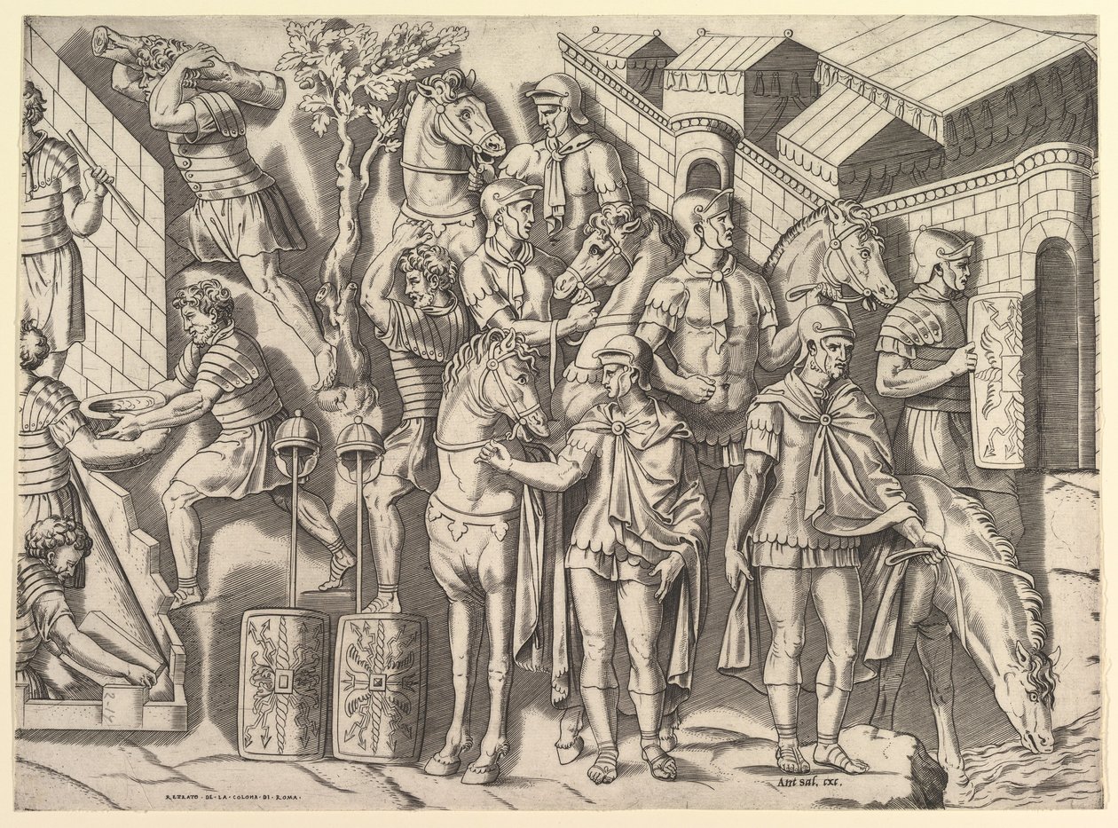 Romersk storhet: Romerska ryttare, från Trajans kolumn, 1500-talet. av Marco Dente