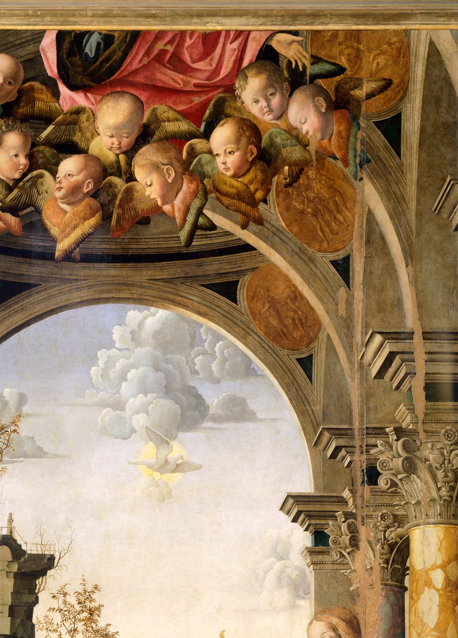 Änglar, detalj från Annunciation, av Marco Palmezzano (cirka 1460-1539) av Marco Palmezzano
