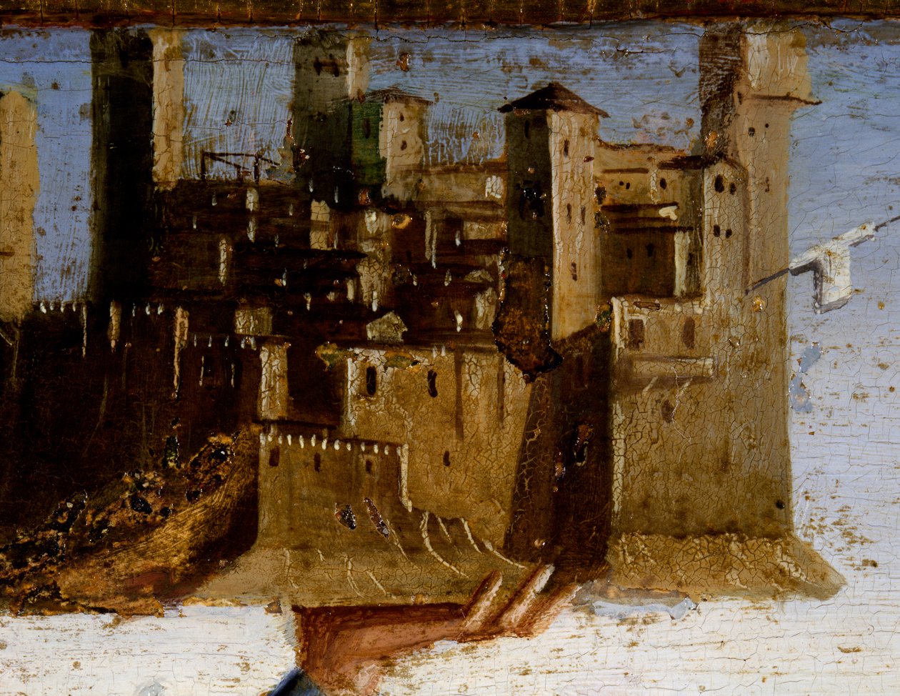 Madonna på tronen och helgon, detalj av Predella av St Adrian av Marco Palmezzano (ca 1460-1539), St Franciskyrkan, Matelica, Marche, Italien, detalj av Marco Palmezzano