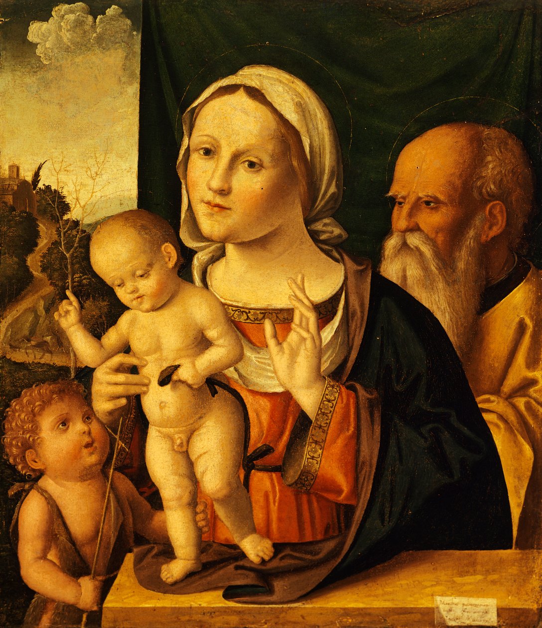 Heligt samtal, av Marco Palmezzano (ca 1459-1539), 52x61 cm av Marco Palmezzano