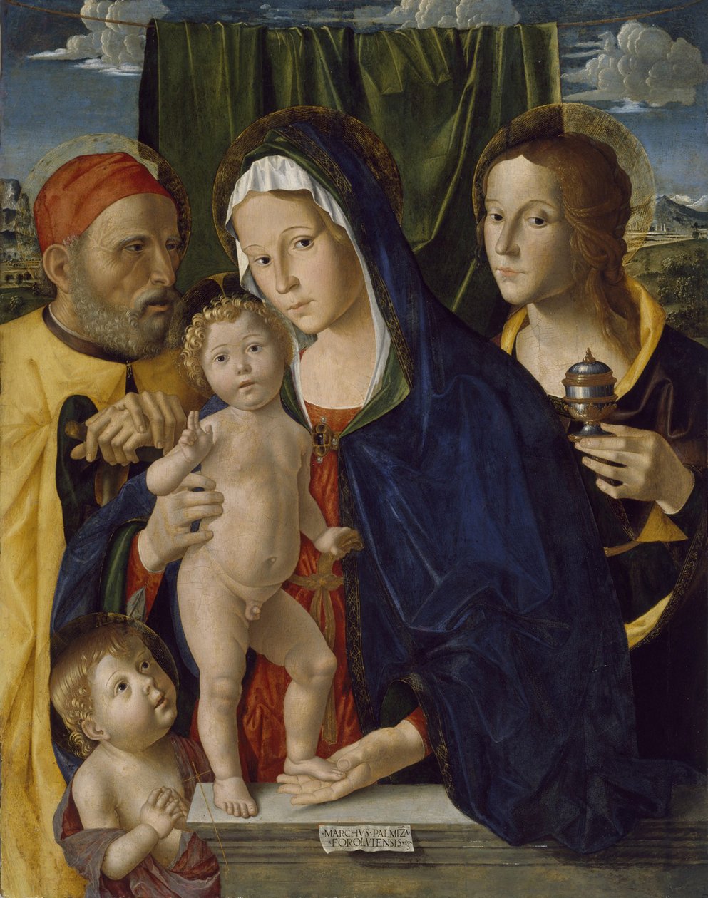Den heliga familjen med Johannes Döparen och Maria, 1500-5 av Marco Palmezzano