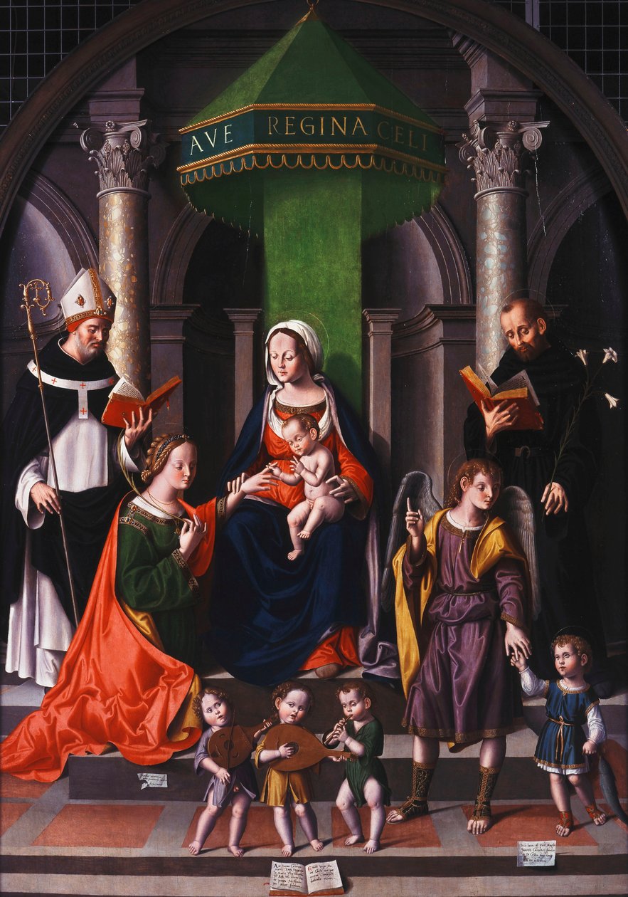 The Mystic Marraige of Saint Catherine med ärkeängeln Rafael och Tobias, av Marco Palmezzano