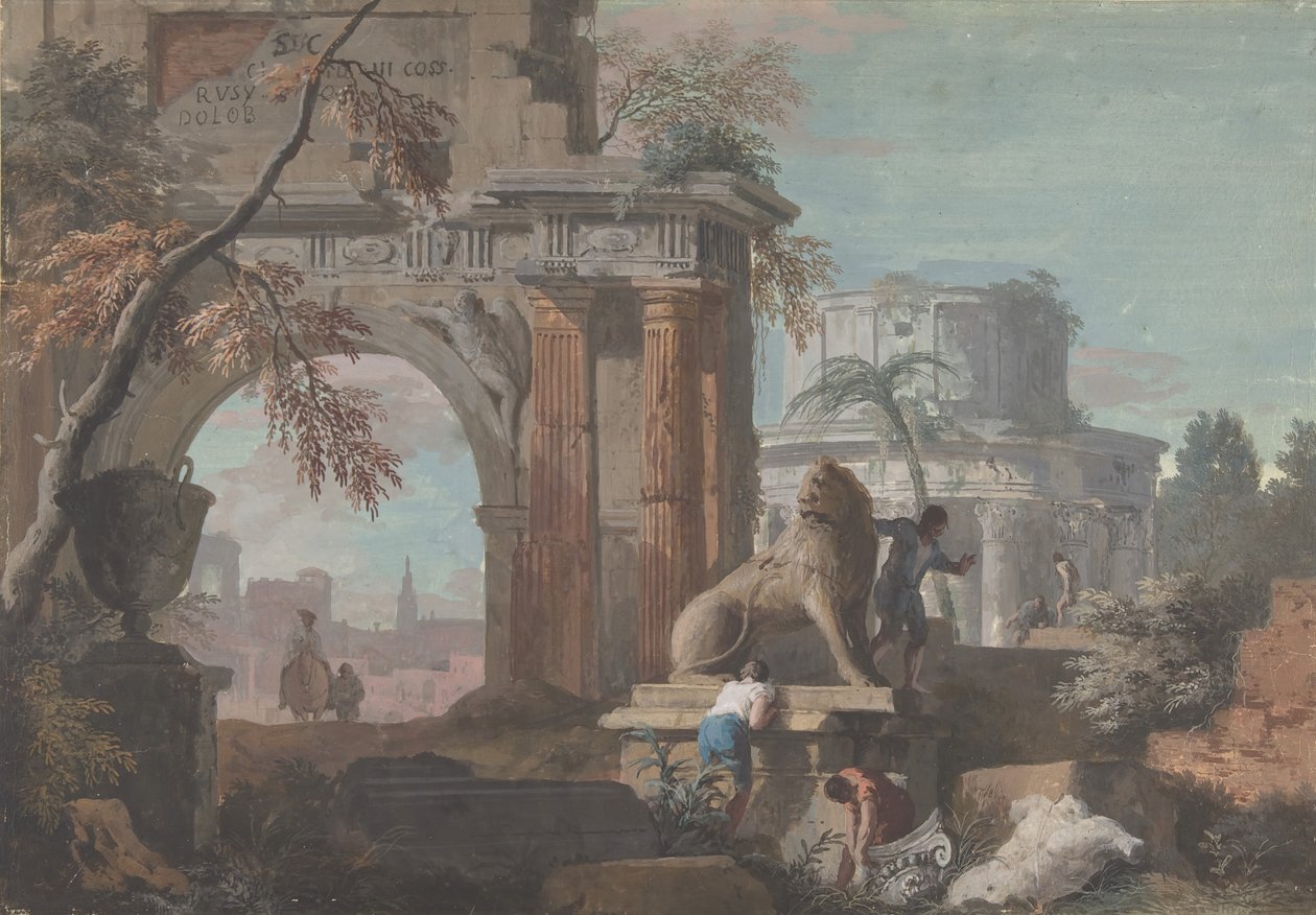 Capriccio med romerska ruiner, ca. 1700-1730. av Marco Ricci