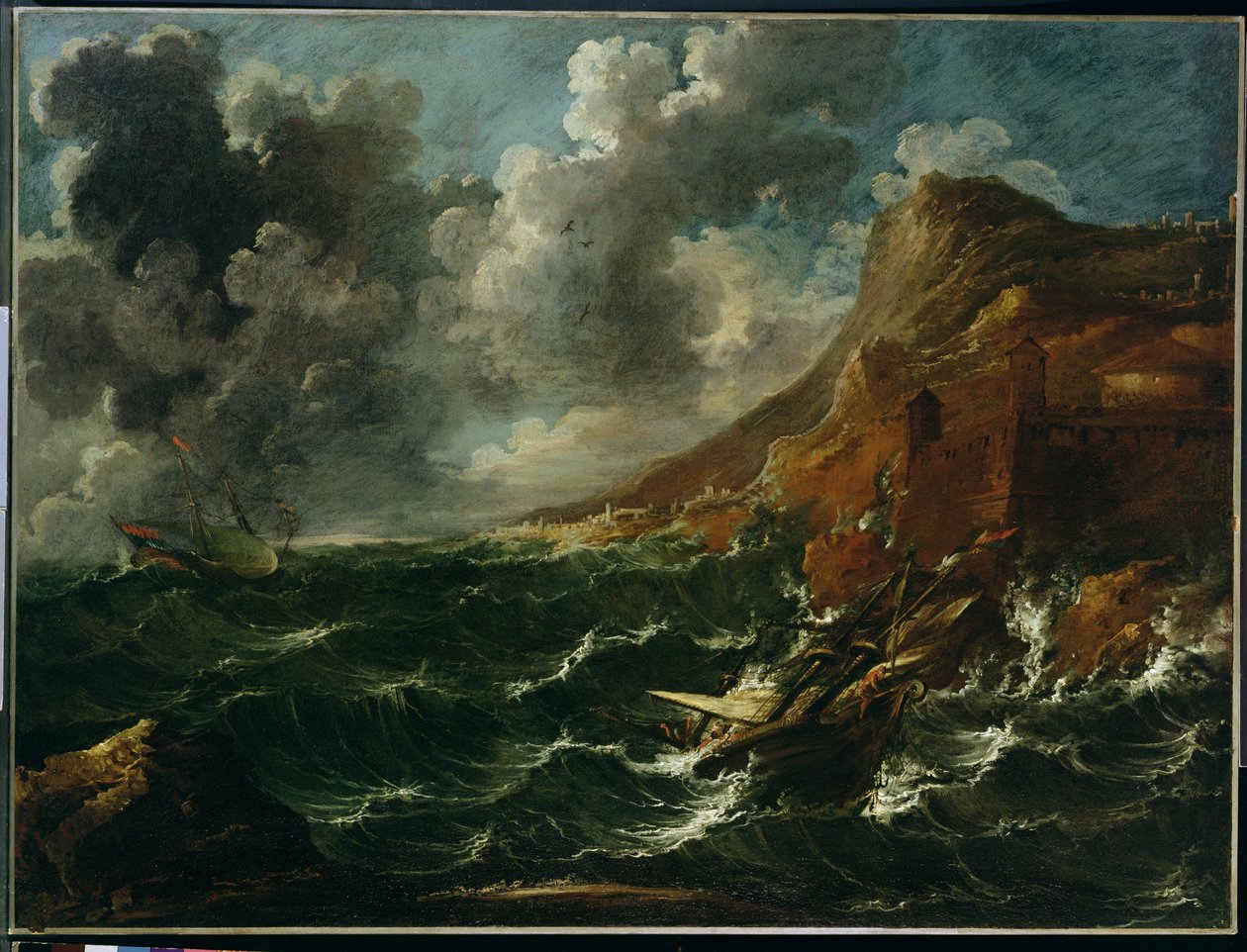 Ships in a Gale, ca 1705-08 (olja på duk) av Marco Ricci