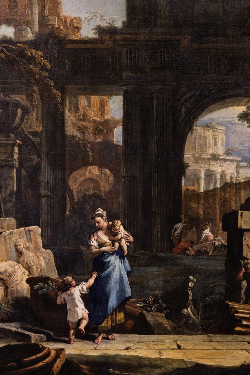Perspektiv med ruiner och figurer, detalj av Marco & Sebastiano (1659 1734) Ricci