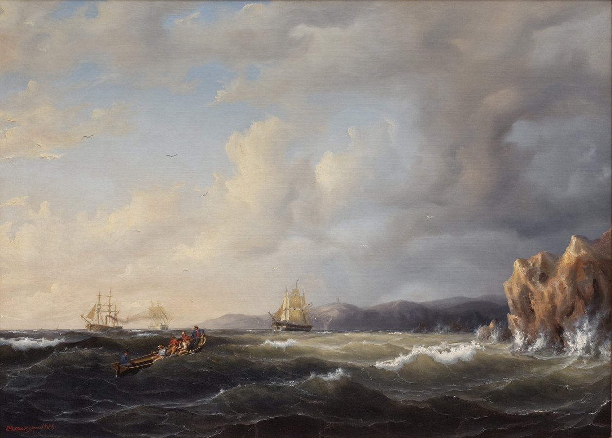 Barkslag mot lovart vid Kullaberg, 1849 av Marcus Larson