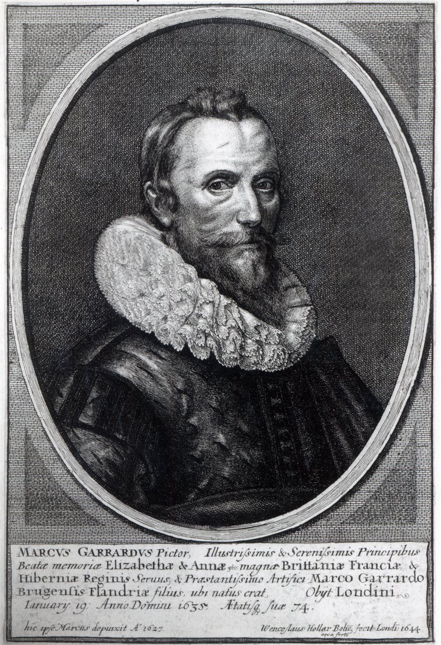 Självporträtt, graverat av Wenceslaus Hollar, 1644 av Marcus Garret Gheeraerts the Younger