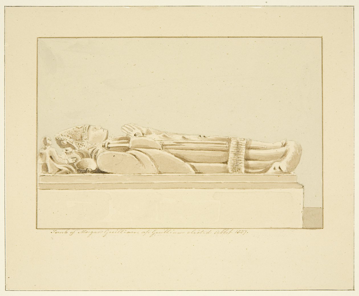 Effigy of Abbot Guilliam i Bristol Cathedral (penna och akvarell på papper) av Marcus H. Homes
