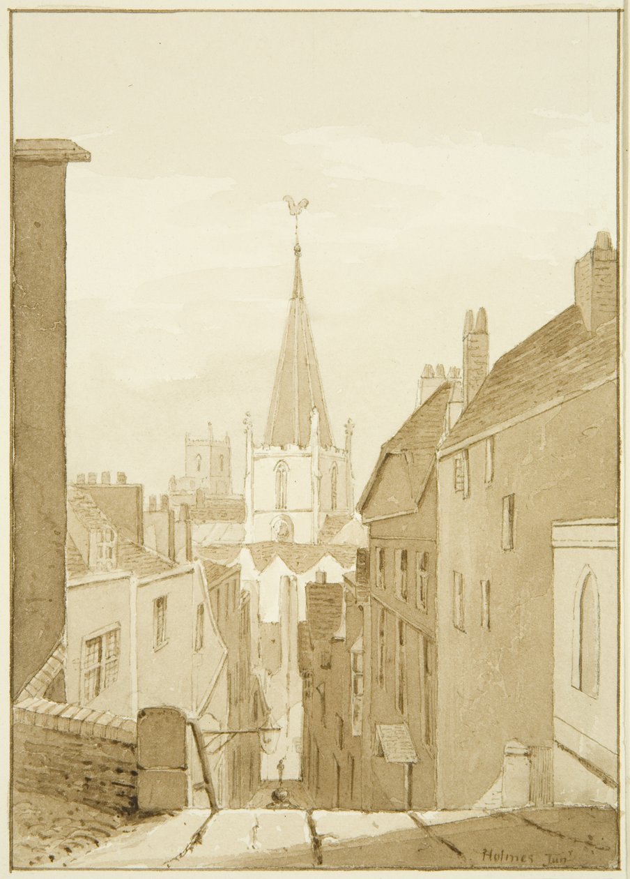 Queen Street (senare Christmas Steps) (penna och akvarell på papper) av Marcus H. Homes