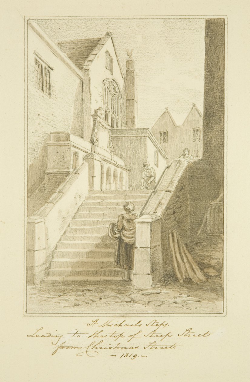 Queen Street [senare Christmas Steps] (penna och akvarell på papper) av Marcus H. Homes