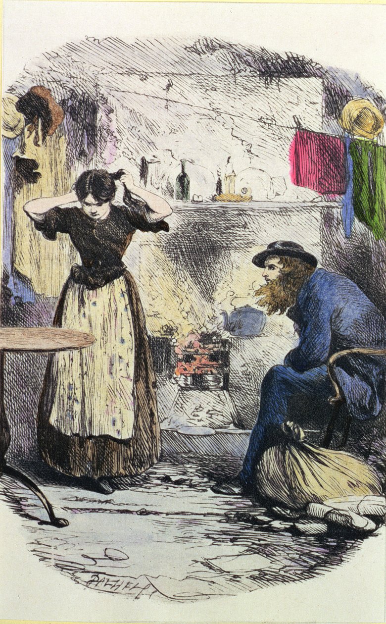Pleasant Riderhood och John Harmon, illustration från 