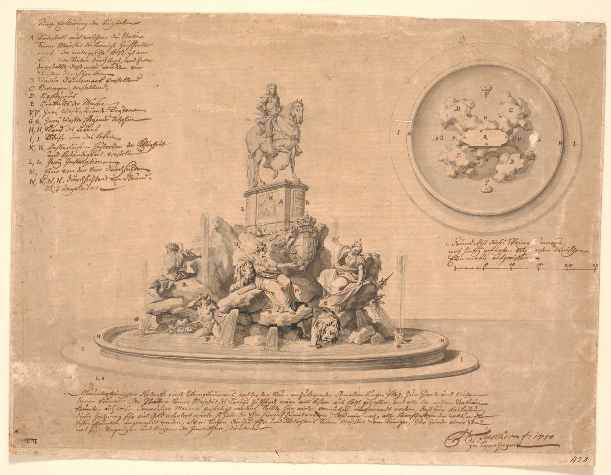 Utkast till monument över Frederik V på Amalienborg av Marcus Tuscher