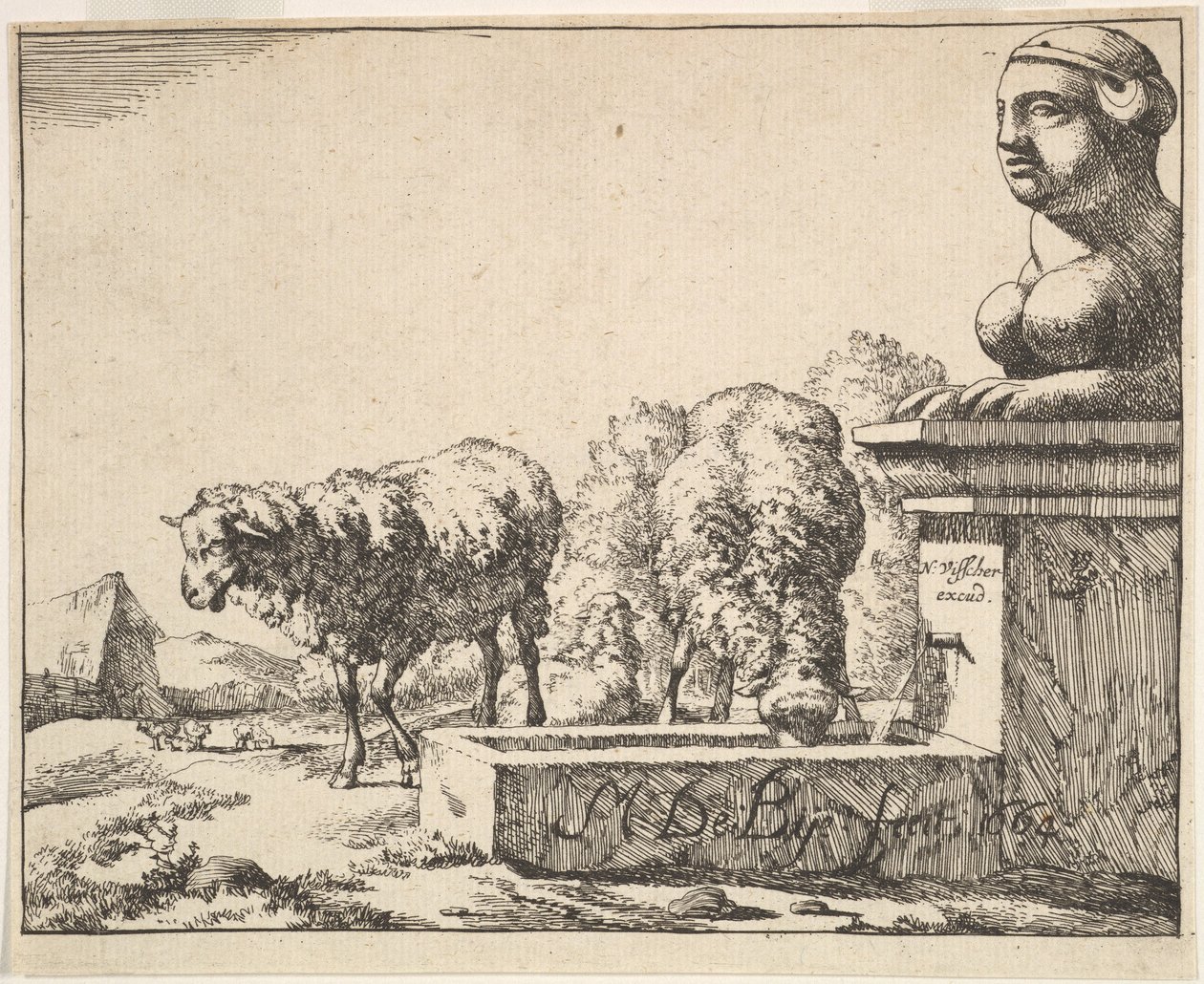Får, från en uppsättning av 16 tallrikar, 1664. av Marcus de Bye