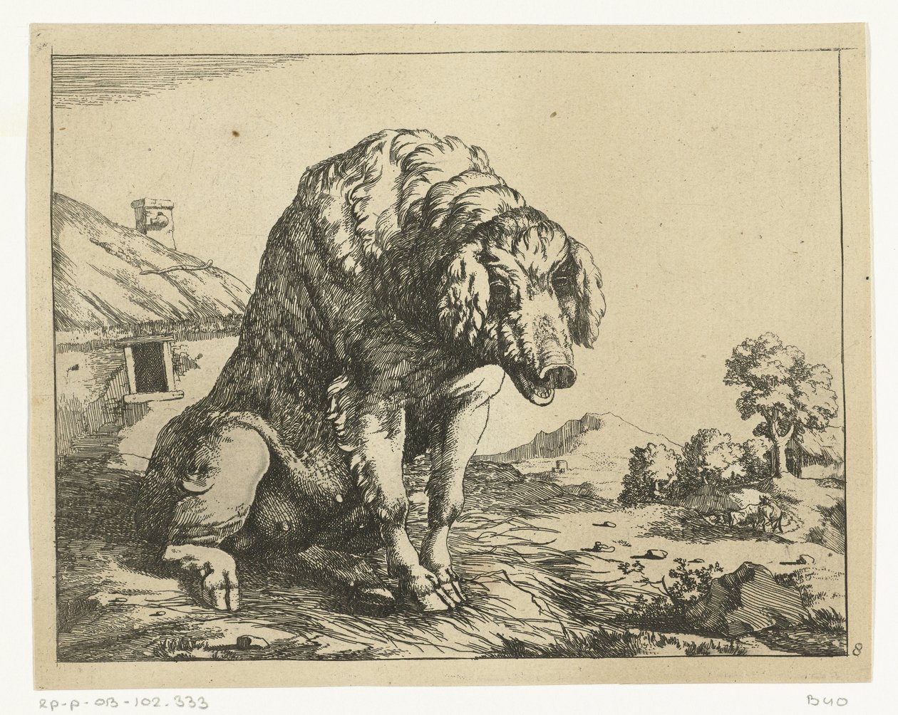 Suggan sitter på bakbenen Predators and Boars (serietitel) av Marcus de Bye