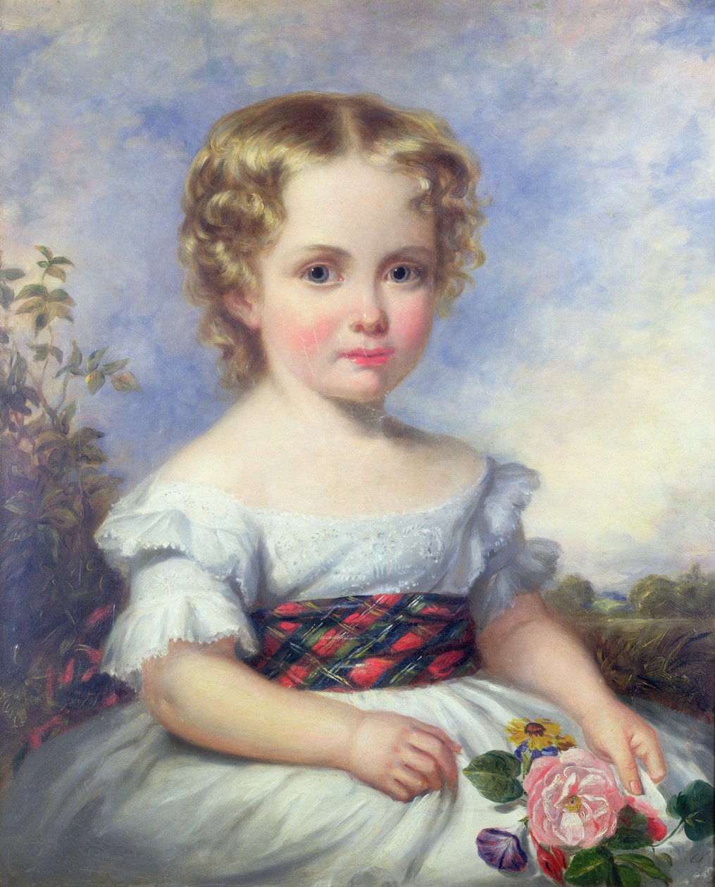Porträtt av en ung flicka med ett tartan skärp av Margaret Sarah Carpenter