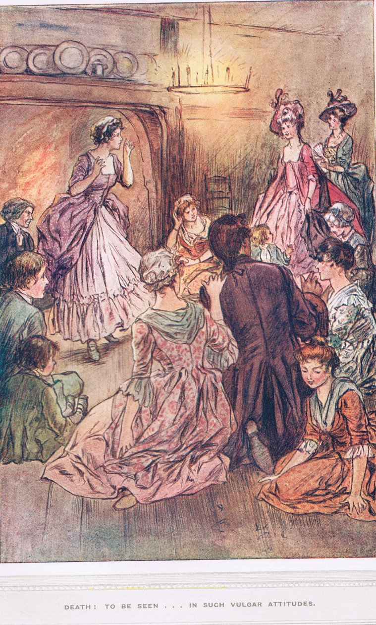 "Död: att ses...i sådana vulgära attityder" illustration från "The Vicar of Wakefield" av Oliver Goldsmith, ca 1910 av Margaret Jameson