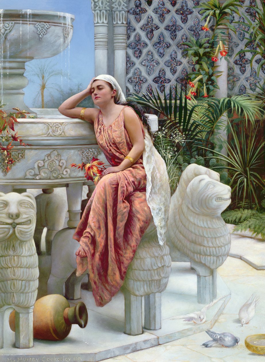 En vilsam stund vid Lejonfontänen vid Alhambra, Spanien, 1894 av Margaret Murray Cookesley