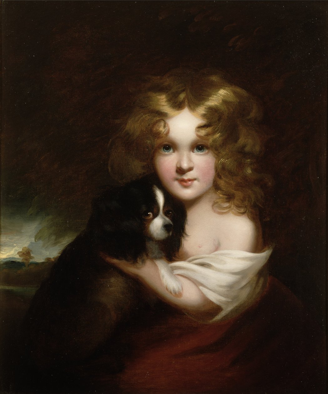Ung flicka med en hund, ca 1840 av Margaret Sarah Carpenter