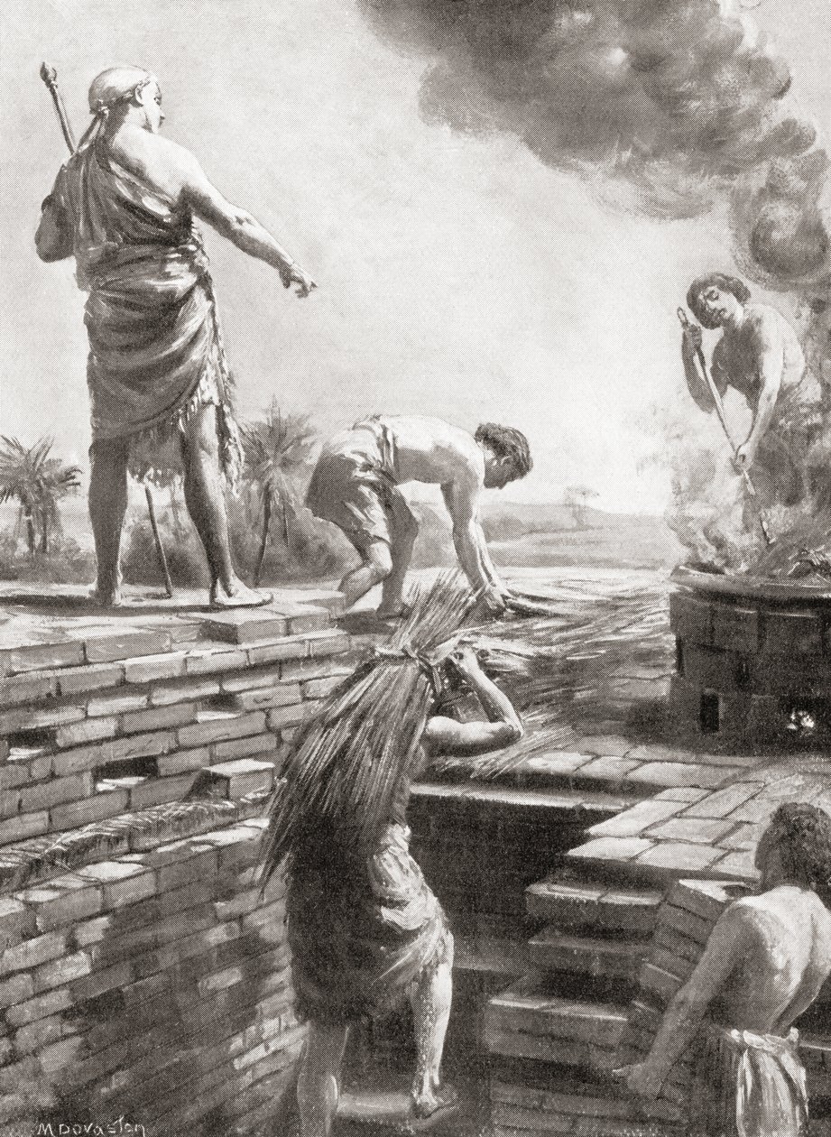 Att bygga en ziggurat, de enorma pyramidformade tempeltorn som först byggdes i sumeriska stadsstater, från Hutchinson