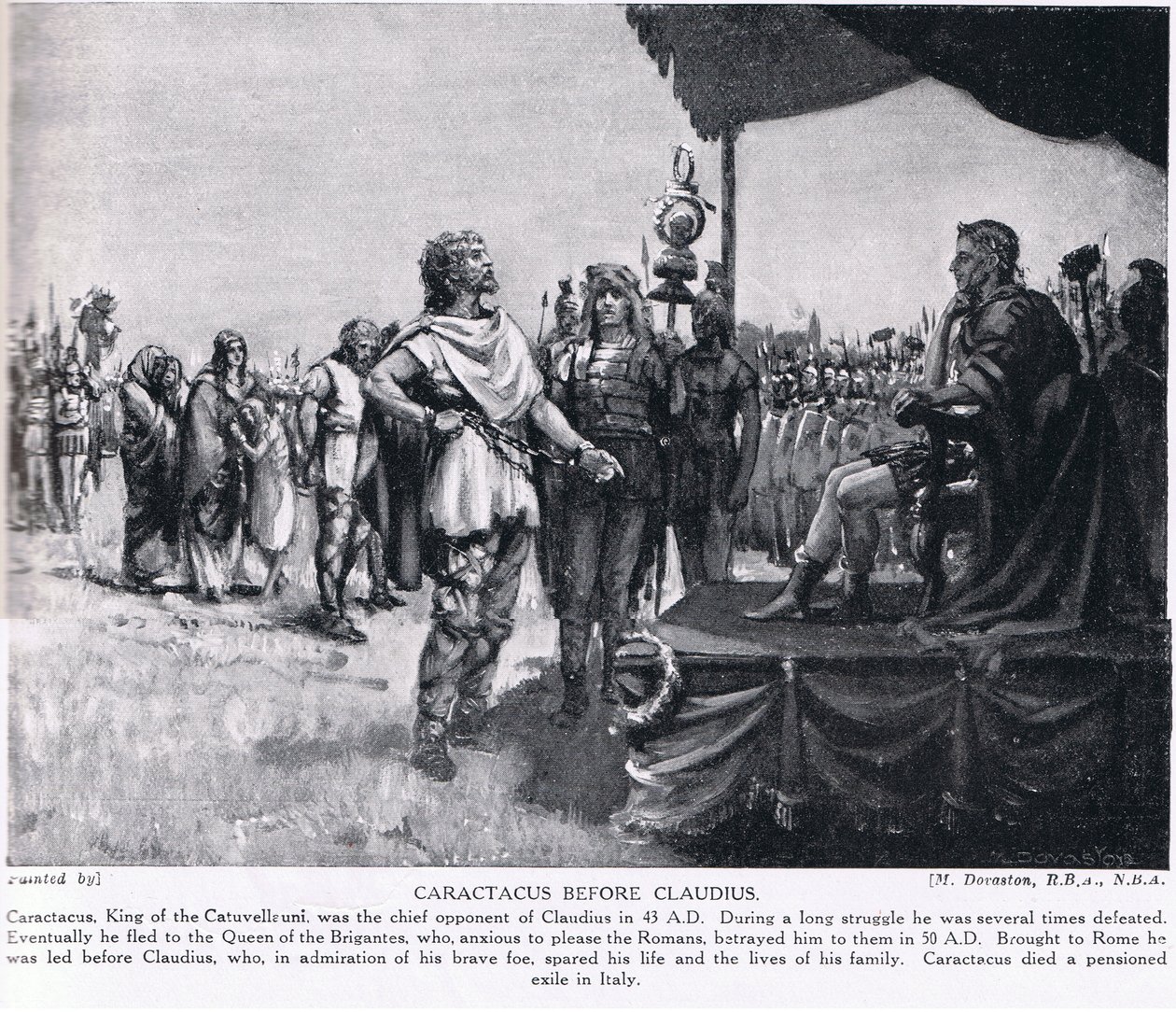 Caractacus inför Claudius, illustration från "Hutchinson