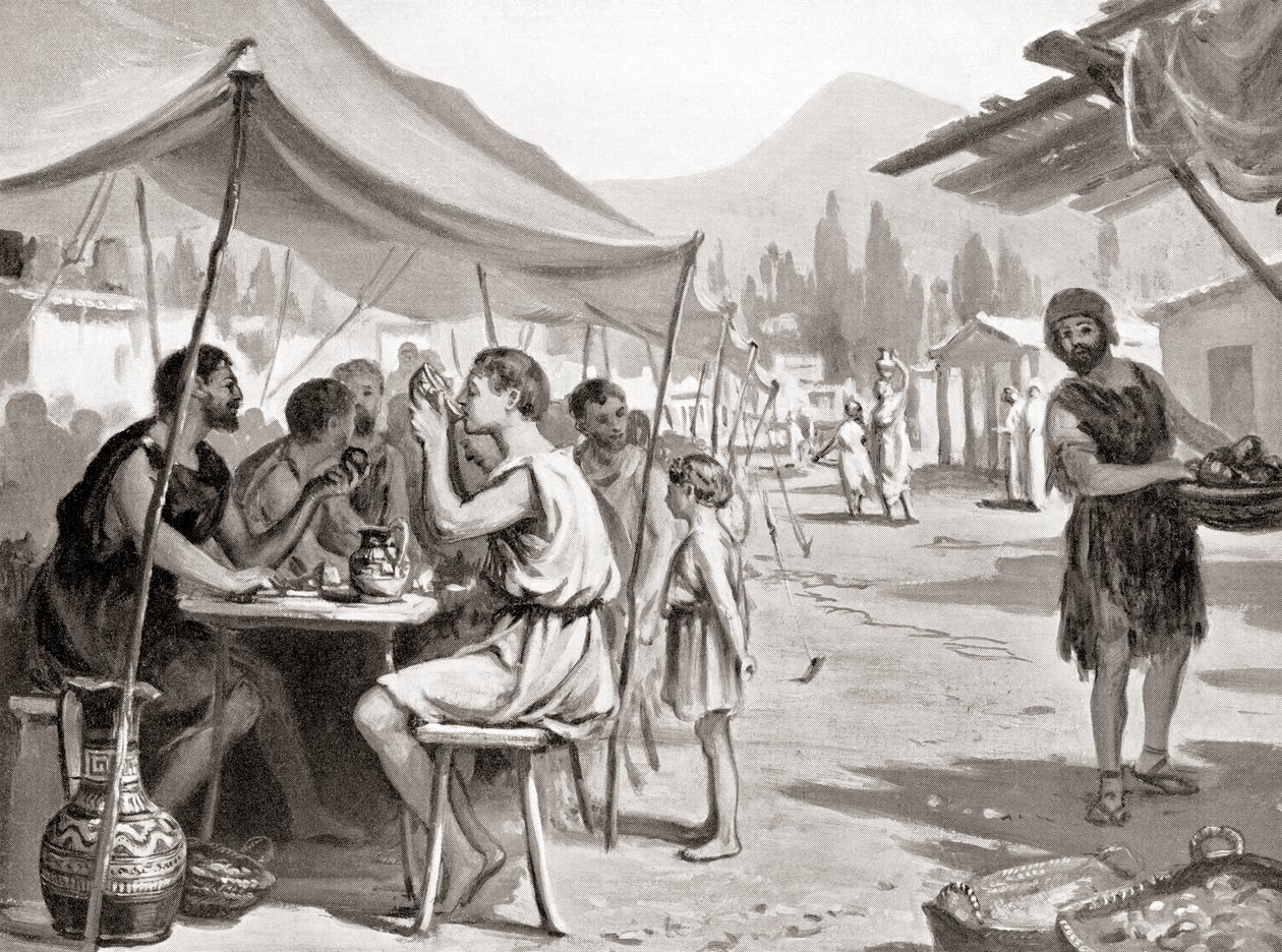 En av den spartanske reformatorn Lycurgus lagar var att ingen fick äta sina måltider hemma eller i enrum, ur Hutchinson