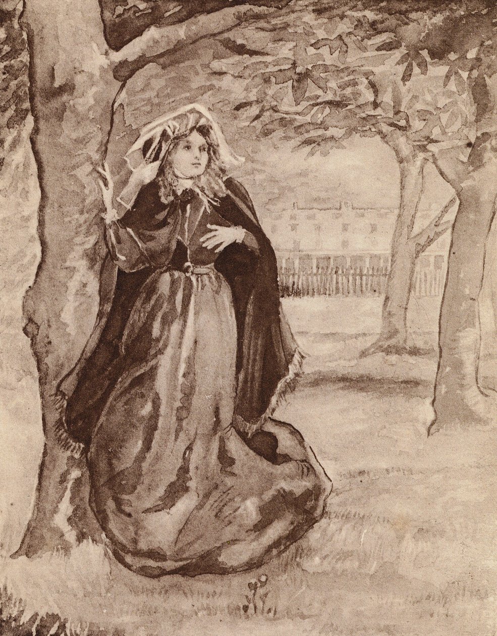 Elizabeth Barrett Browning, engelsk poet (litografi) av Margaret Baillie Saunders
