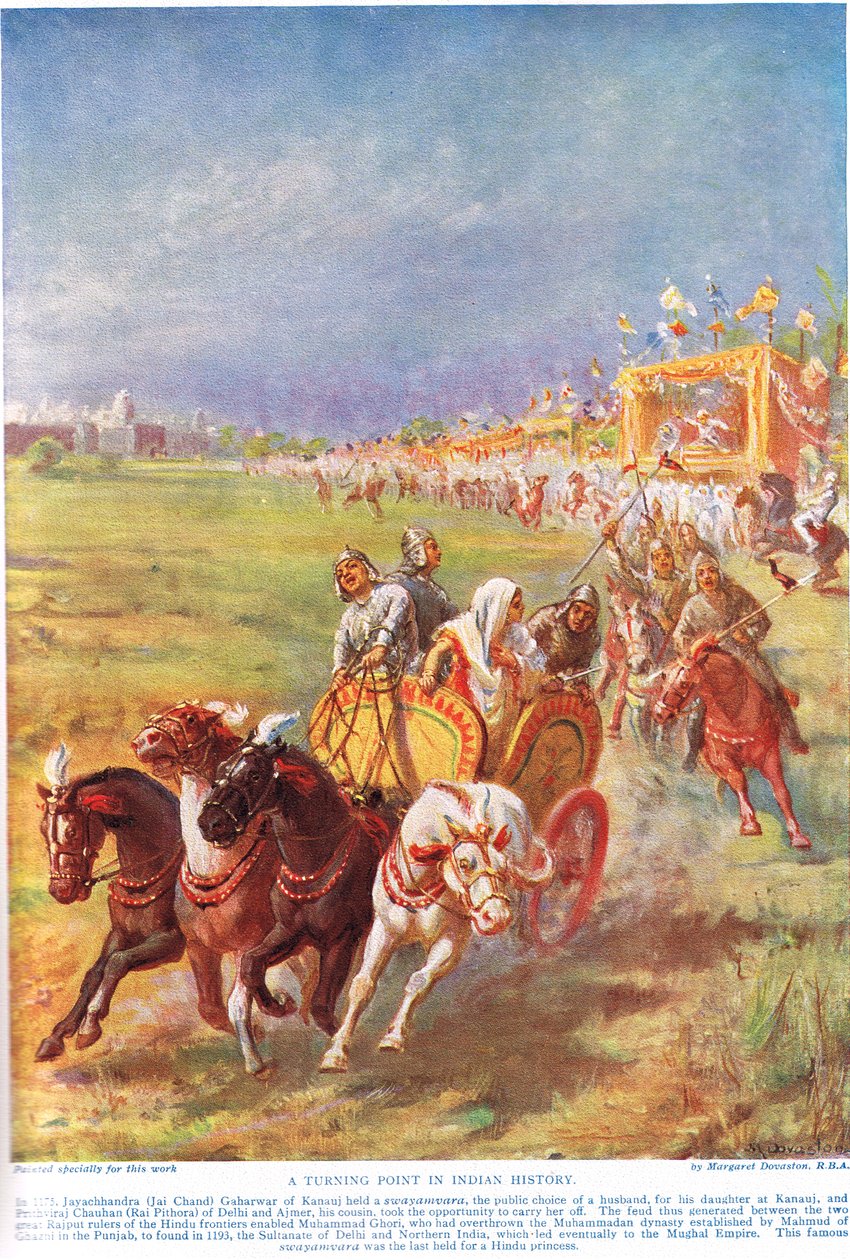 A Turning Point in Indian History, illustration från "Hutchinsons History of the Nations", ca 1910 (färglitografi) av Margaret Dovaston