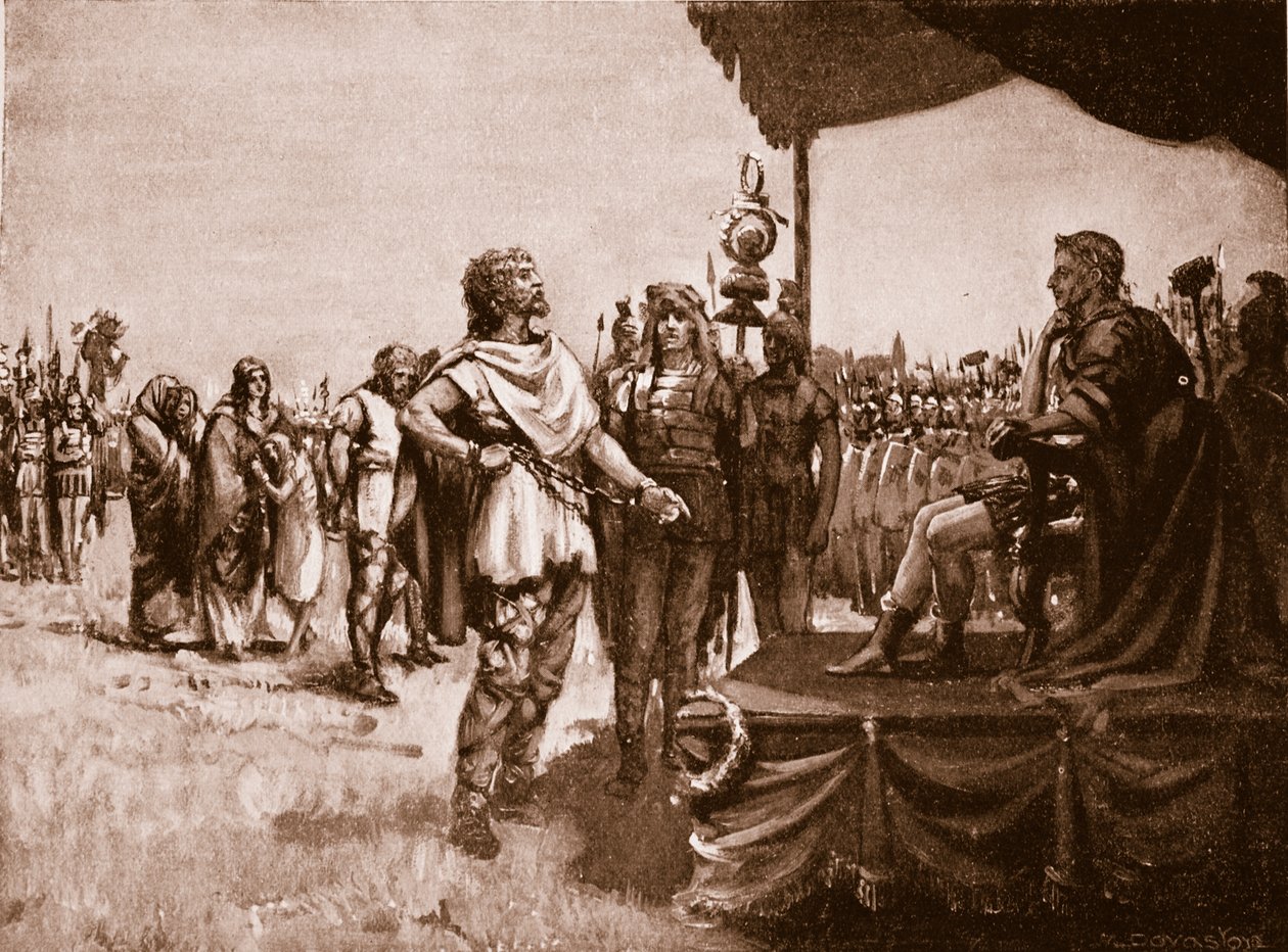 Caractacus inför Claudius, illustration från "Hutchinson