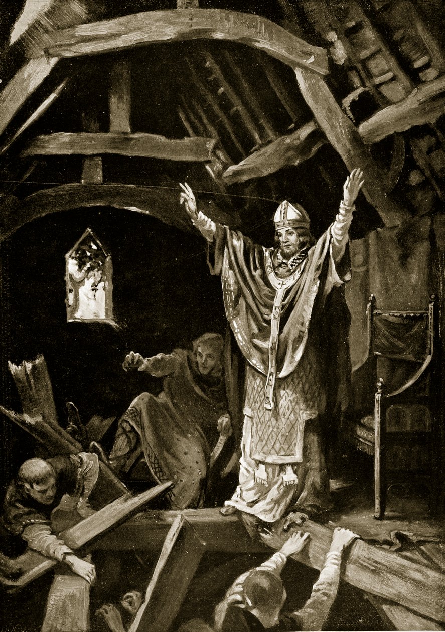 Kollaps av golvet i Calne, 978, illustration från "Hutchinson