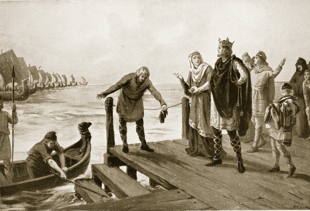 Edgar the Peaceable håller en marinrevy, illustration från "Hutchinson