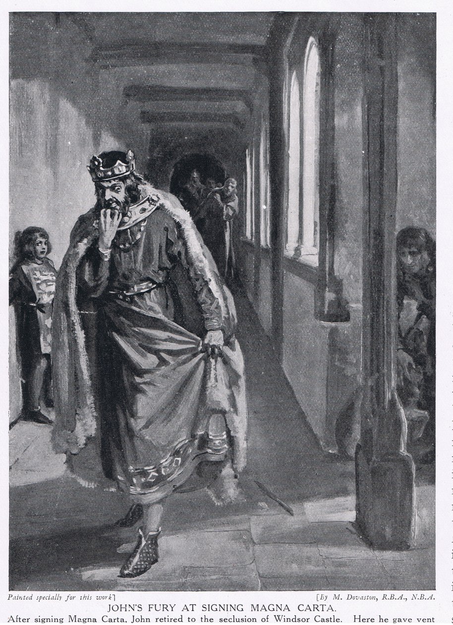 Johns raseri vid undertecknandet av Magna Carta AD1215 av Margaret Dovaston