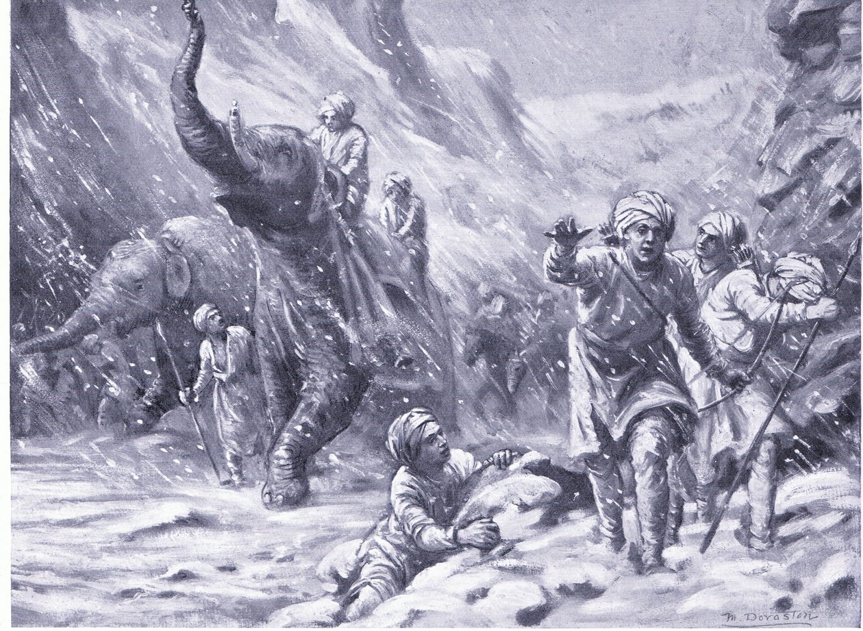 Mahmud av Ghaznis första framgång 1000 e.Kr. (litografi) av Margaret Dovaston
