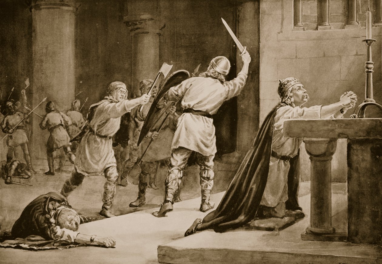Mordet på Knut den helige år 1086 (litografi) av Margaret Dovaston