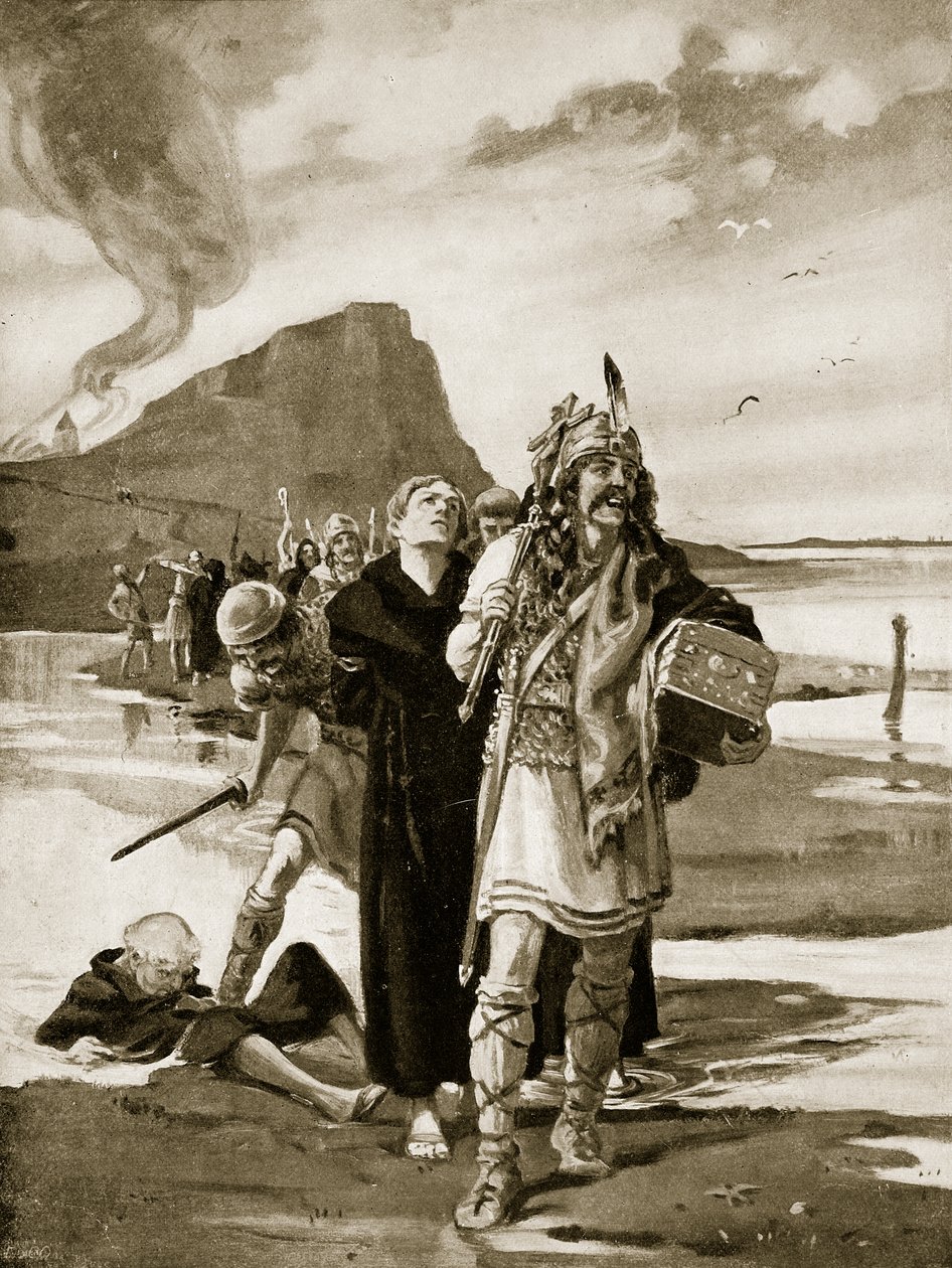 Plundringen av Lindisfarne, illustration från "Hutchinson