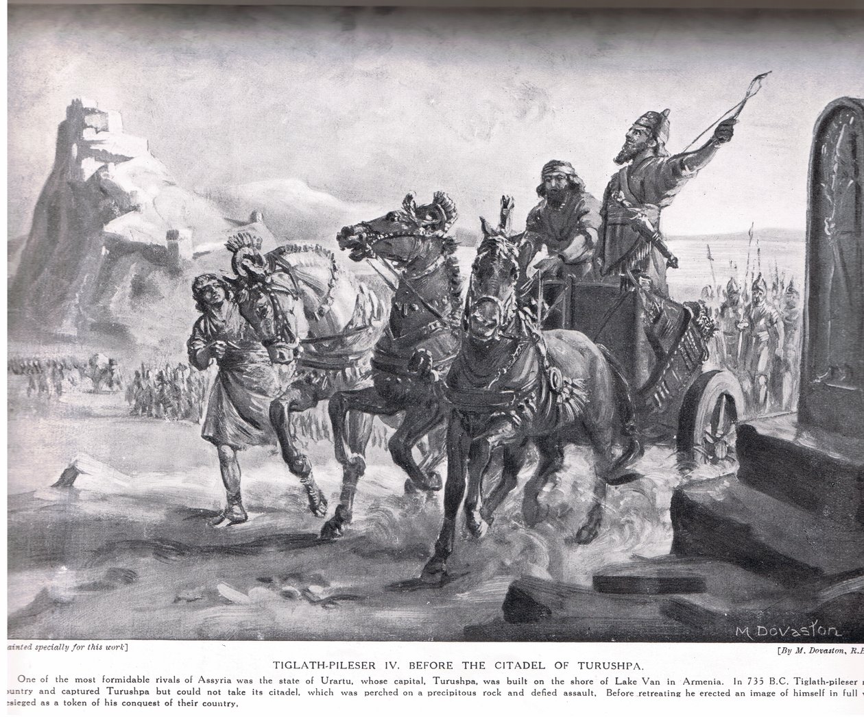Tiglath-Pileser IV framför citadellet i Turushpa, illustration från "Hutchinson