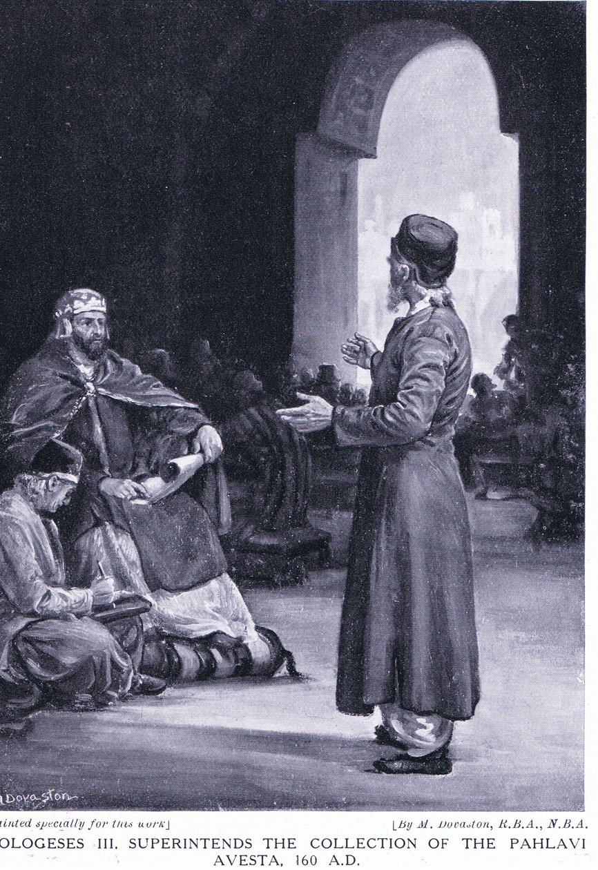 Vologeses III övervakar samlingen av Pahlavi Avesta 160AD (lito) av Margaret Dovaston