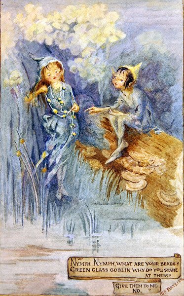 The Nymph and the Green Goblin (akvarell ombord) av Margaret E. Bayliss