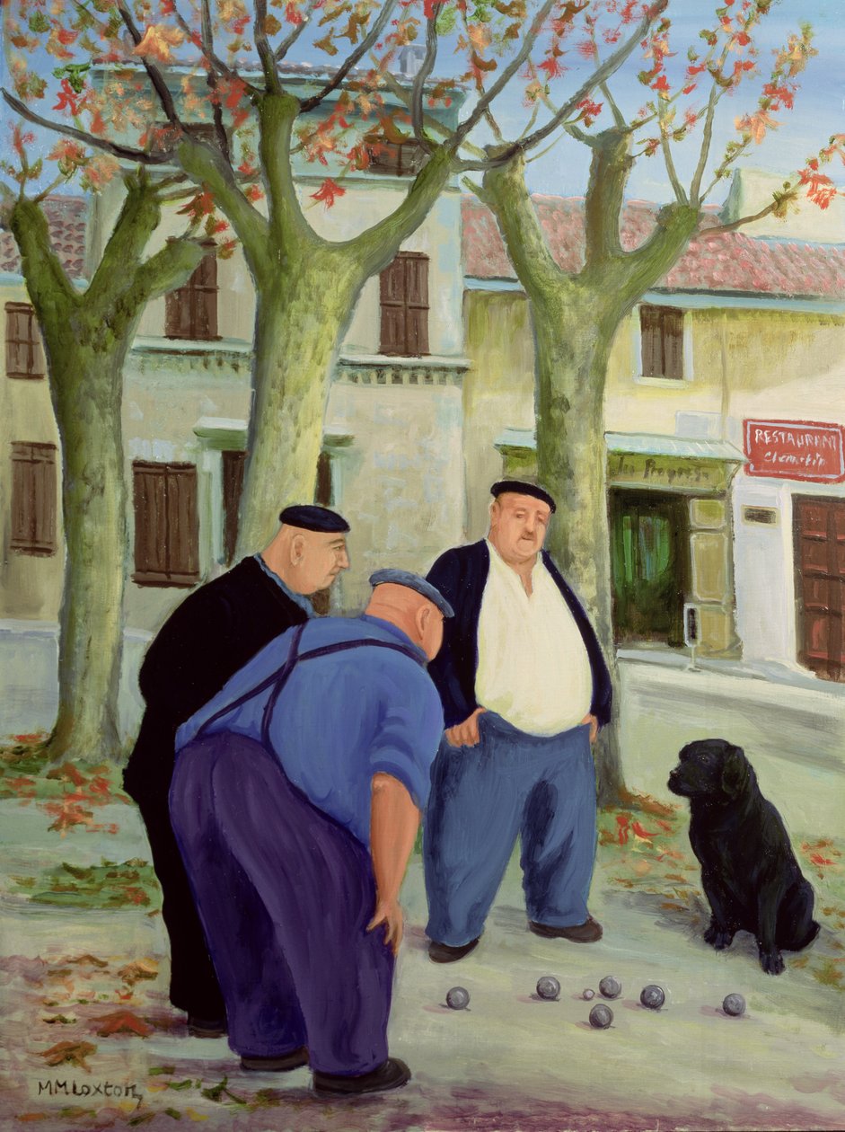 Boulespelare (olja på duk) av Margaret Loxton