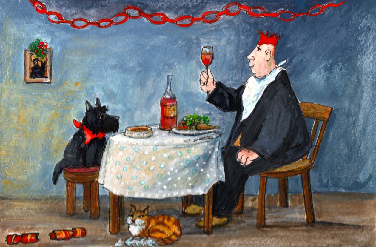 Celebrating Christmas, 2014 (gouache på papper) av Margaret Loxton