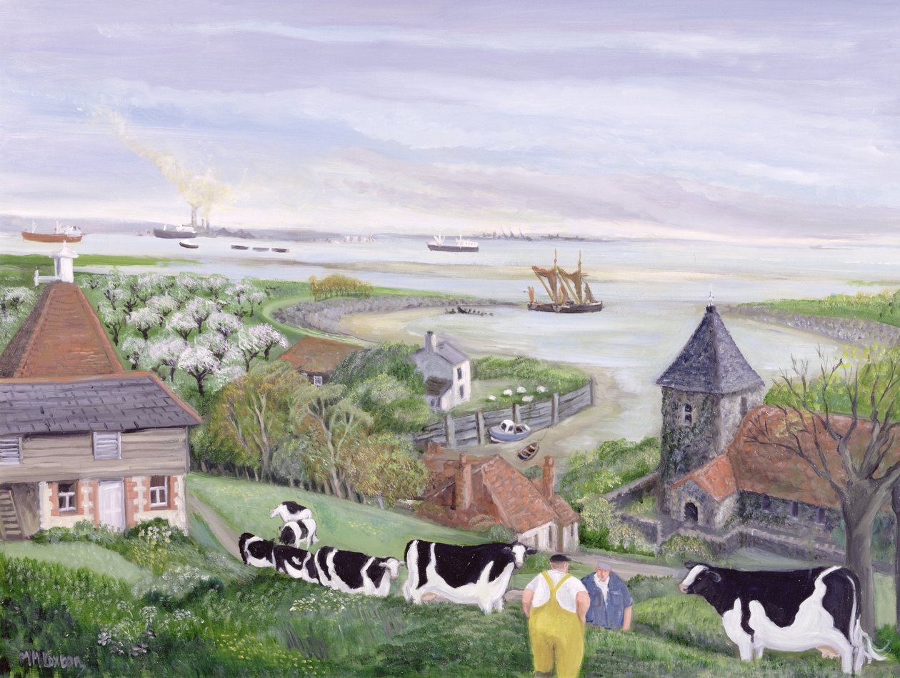 Thames Estuary Farm (olja på duk) av Margaret Loxton