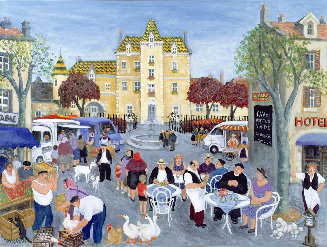 Stadstorg i Bourgogne (olja på duk) av Margaret Loxton