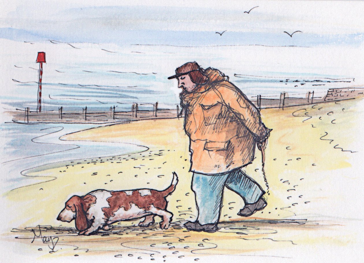 Promenad med hunden - 02 (penna och akvarell) av Margaret Loxton