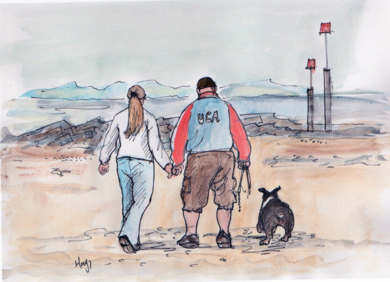 Promenad med hunden - 04 (penna och akvarell) av Margaret Loxton