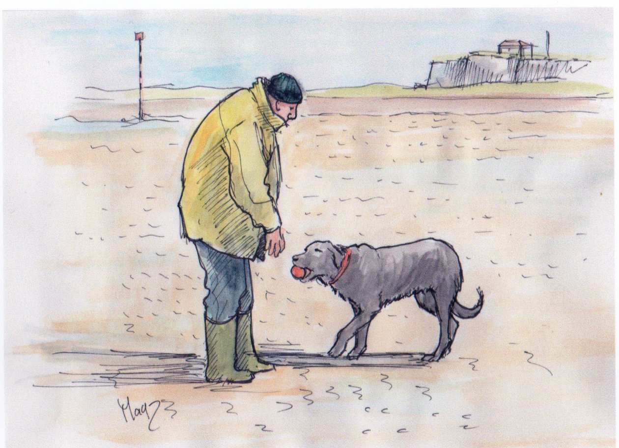 Promenad med hunden - 08 (penna och akvarell) av Margaret Loxton