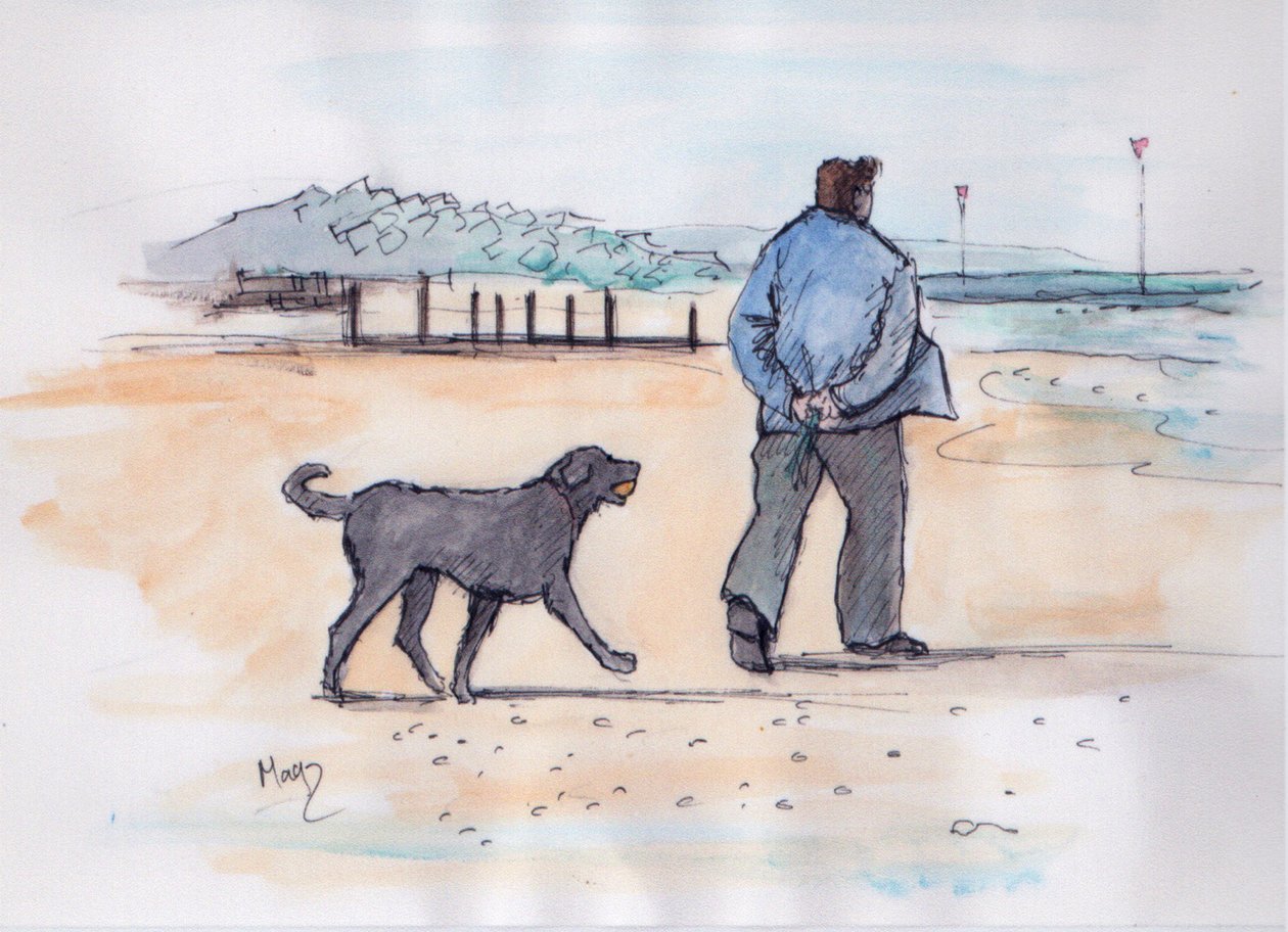 Promenad med hunden - 07 (penna och akvarell) av Margaret Loxton