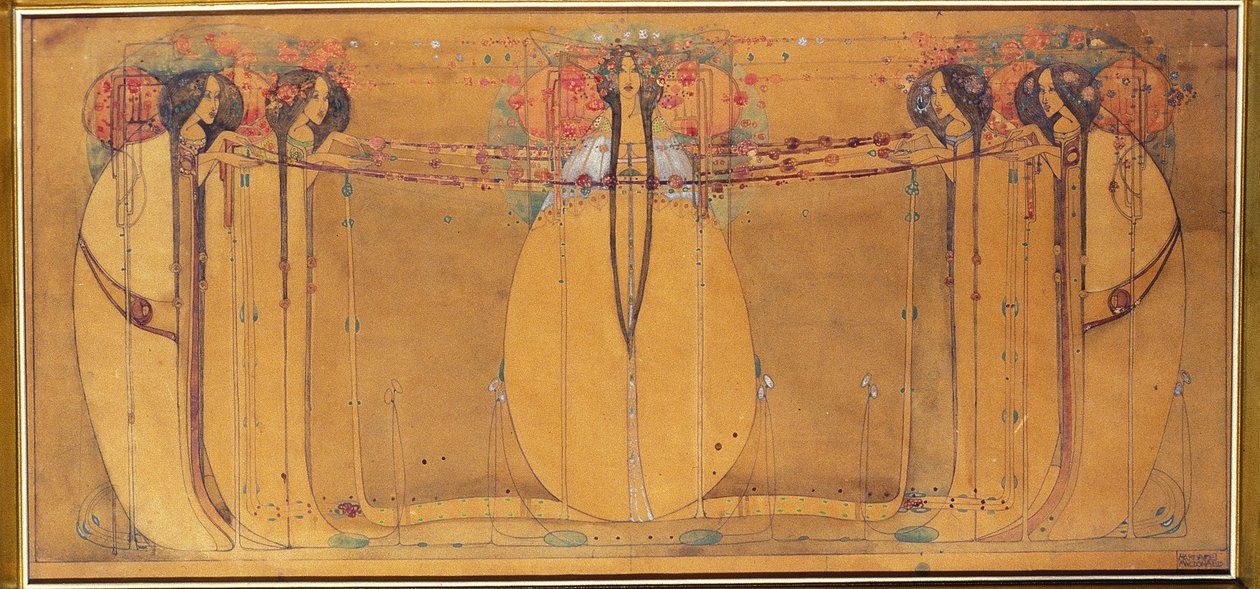 May Queen, Cartoon for Panel for Ingram Street Tearooms, c.1900 (akvarell på papper) av Margaret Macdonald